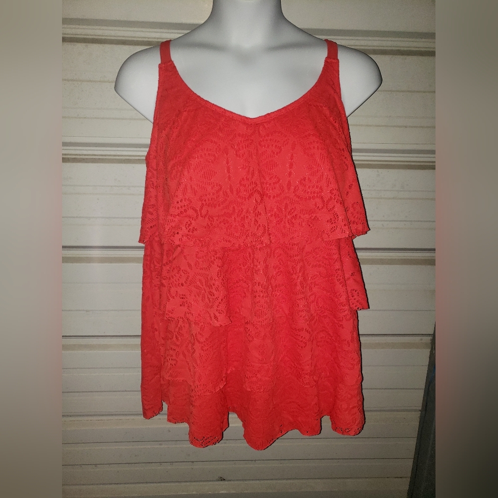 Plus Size 24 New Catherines One Piece Ruffle Swimsuit Orange- Red